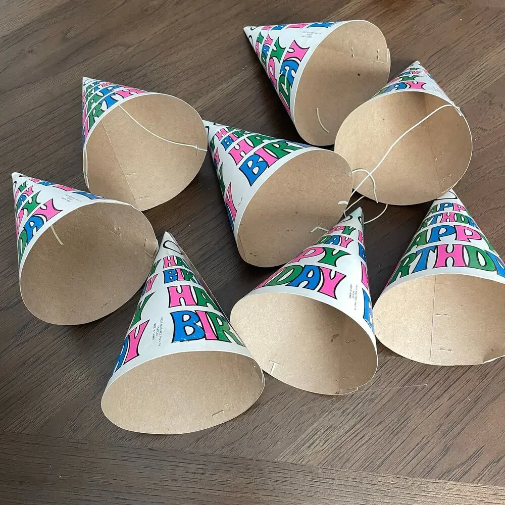 Vintage Birthday Party Hat Lot of 8 Paper 1980's Neon Happy Birthday CRAFT READ!